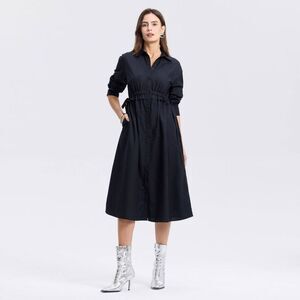A New Day - Women's Long Sleeve Midi Shirtdress - A New Day Bl Black